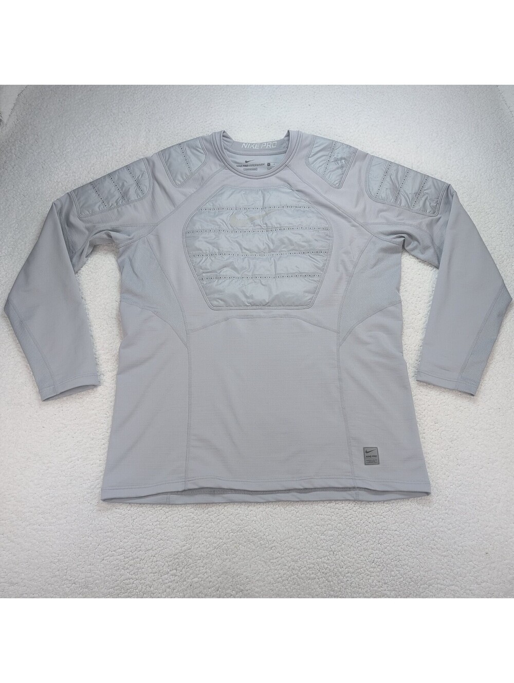 Nike Pro Hyperwarm Compression Padded Football Shirt Mens XL Gray Long Sleeve